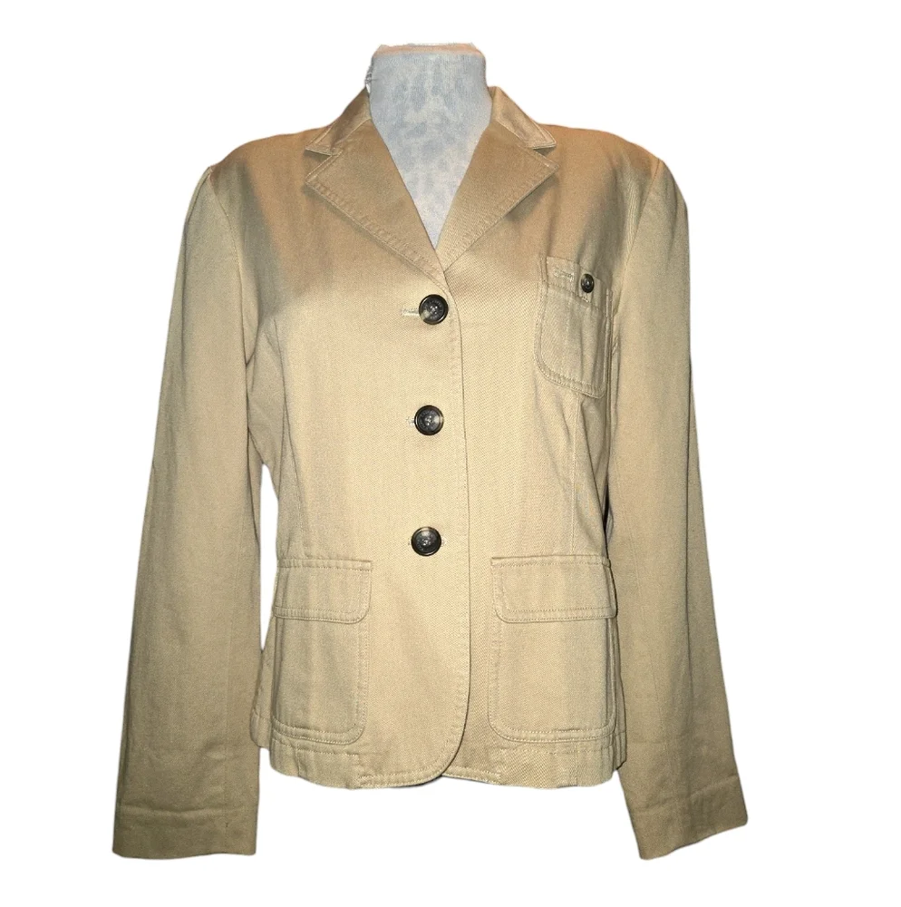 Lauren Ralph Lauren VTG Y2K Khaki 100% Cotton 3 Button Safari Style‎ Blazer Sz L